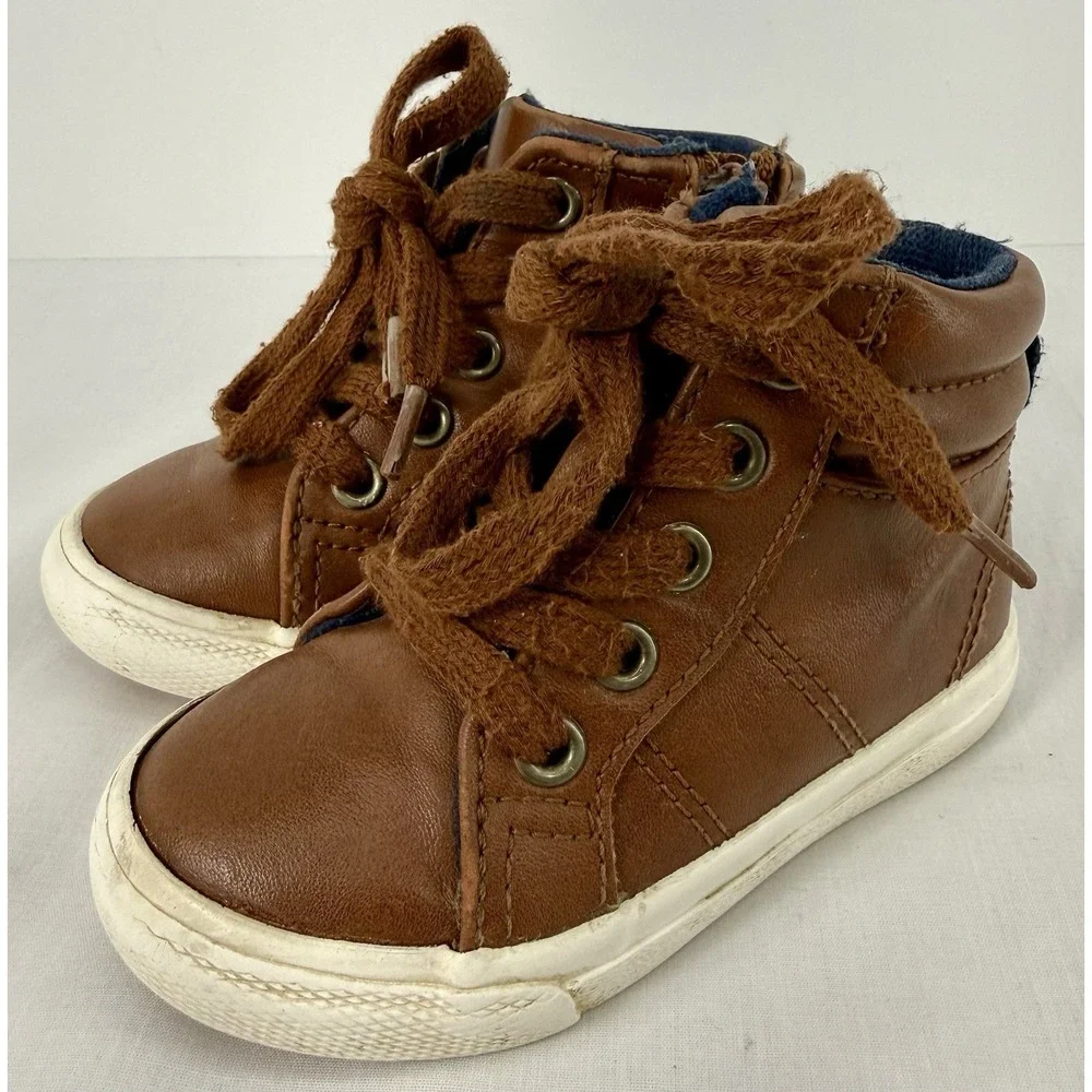 Cat & Jack Toddler Shoes Boots 5M‎ Brown Mid Top Tie Zip Casual